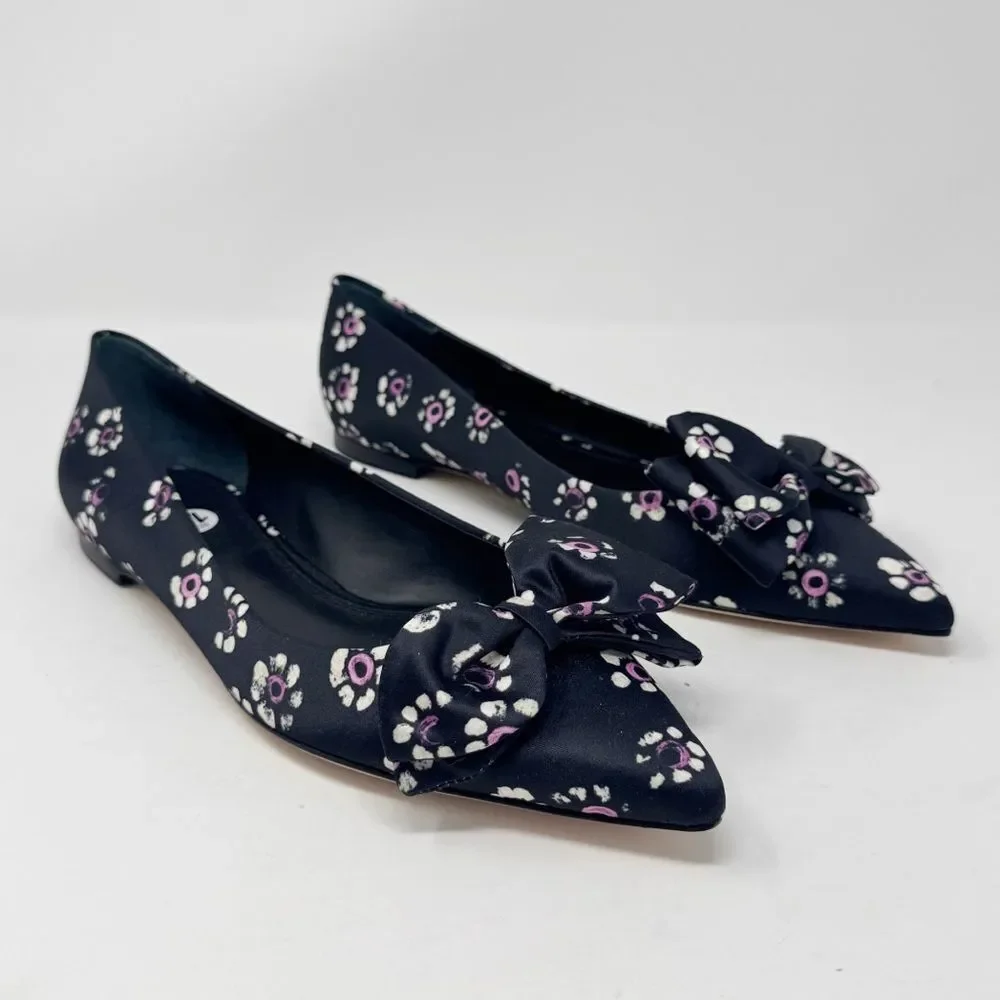 TORY BURCH | Rosalind Black Purple Floral Pointed Toe Flats Women’s Size 10.5